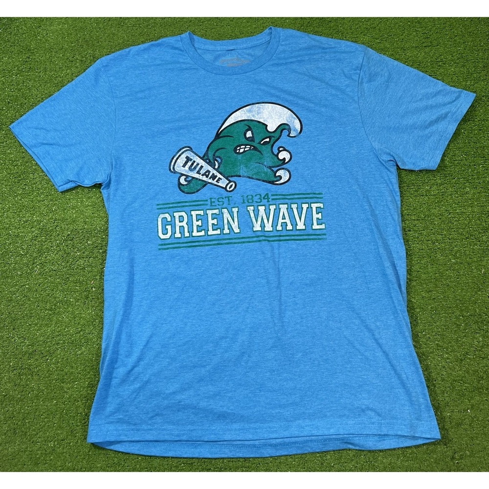 Retro Tulane Football Shirt LG Green Wave Gumby Alt Logo Super Soft